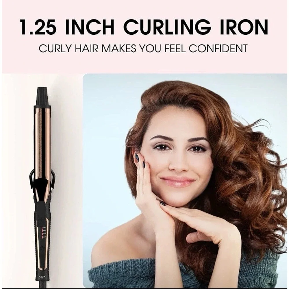 K&K Curling Iron 1.25 inch with clamp Hair Curler with Ceramic Coating Barrel
